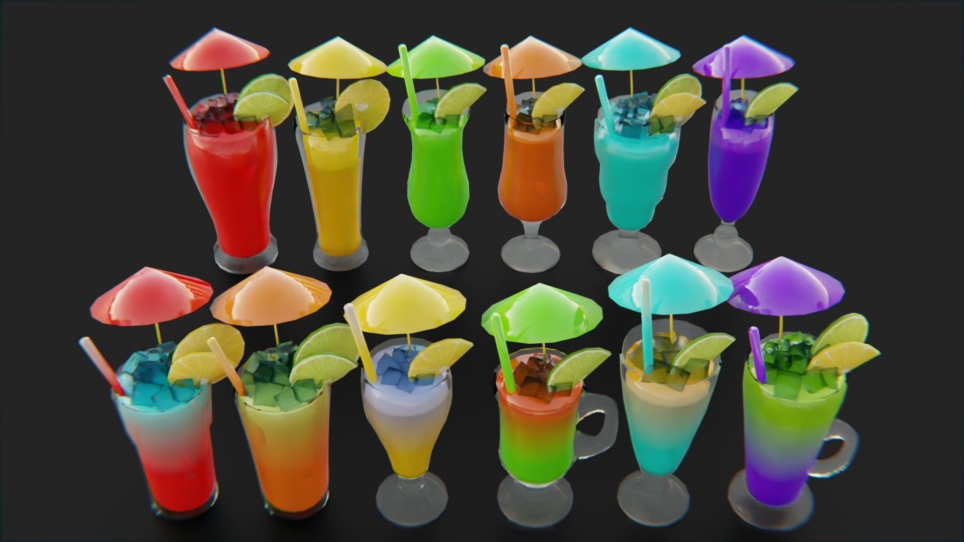Cocktail bar ice cube lemon lime pack Low-poly 3D model_1