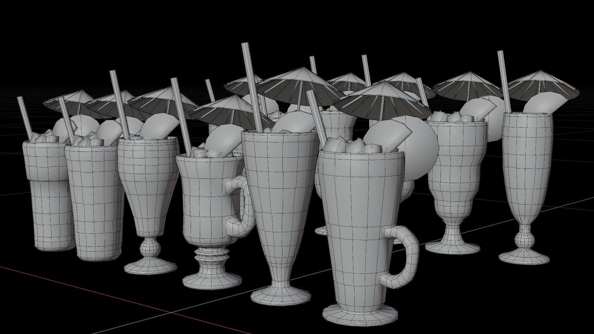 Cocktail bar ice cube lemon lime pack Low-poly 3D model_12
