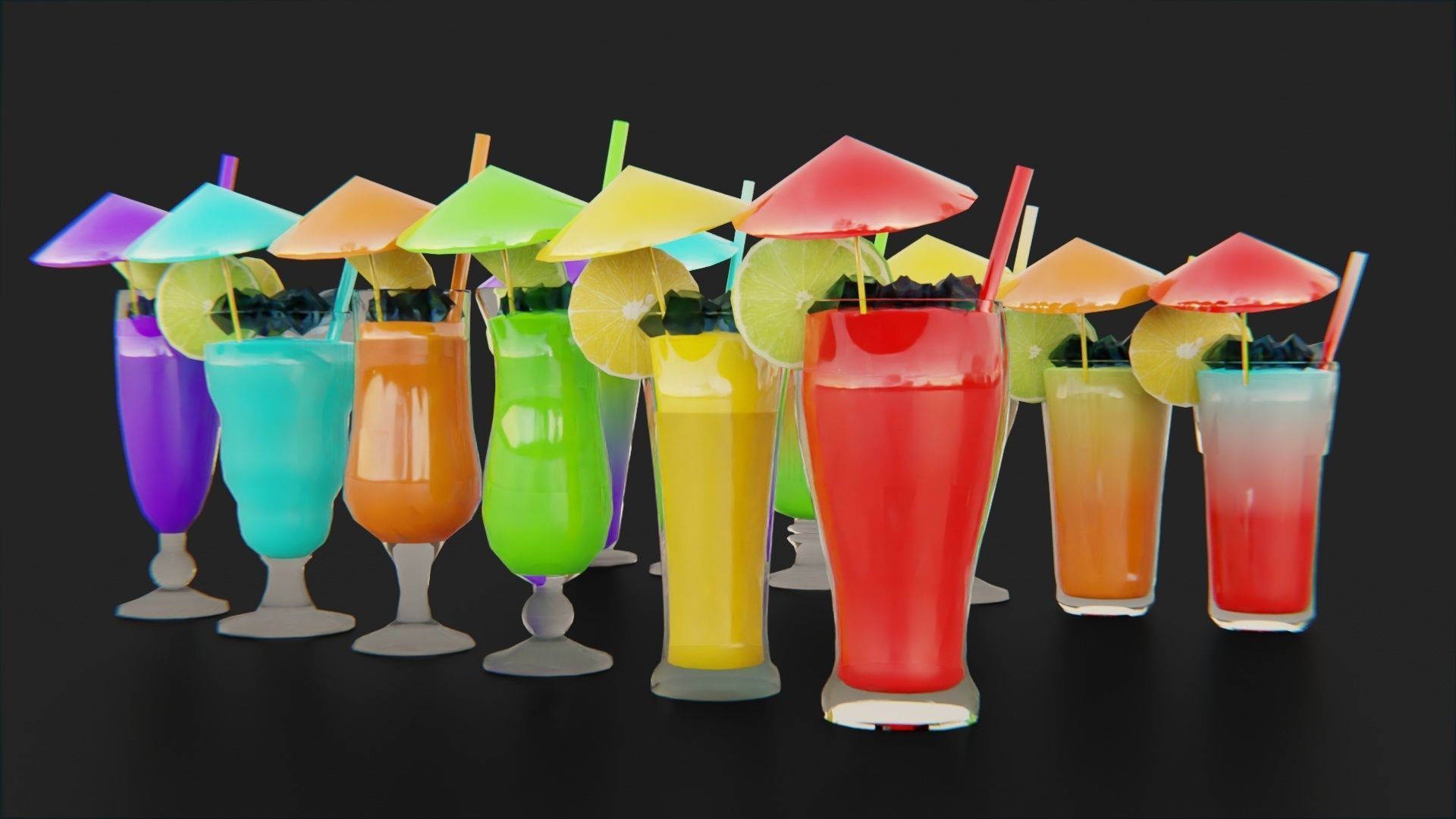 Cocktail bar ice cube lemon lime pack Low-poly 3D model_4