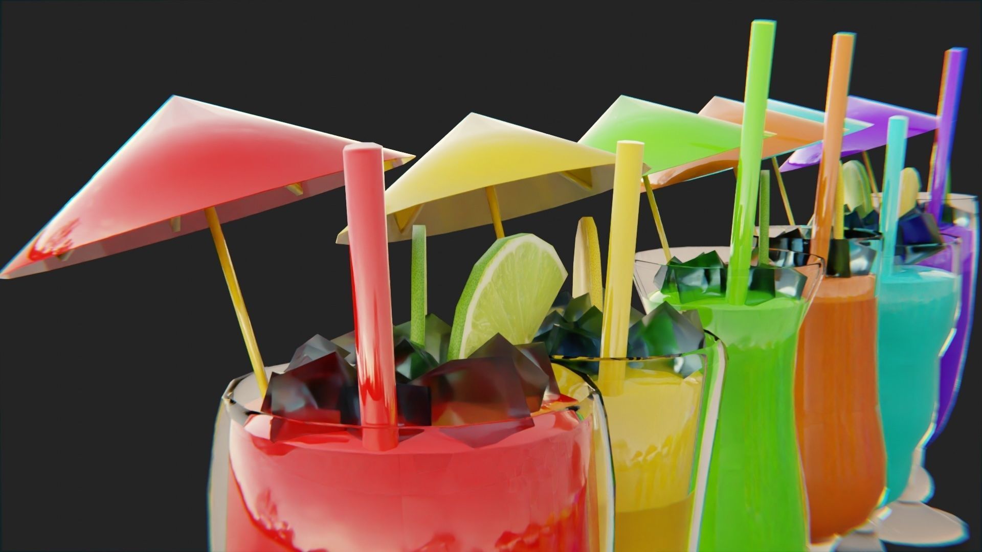 Cocktail bar ice cube lemon lime pack Low-poly 3D model_6