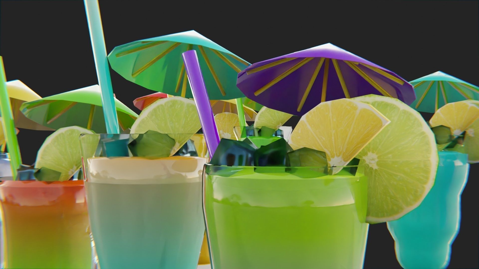 Cocktail bar ice cube lemon lime pack Low-poly 3D model_8