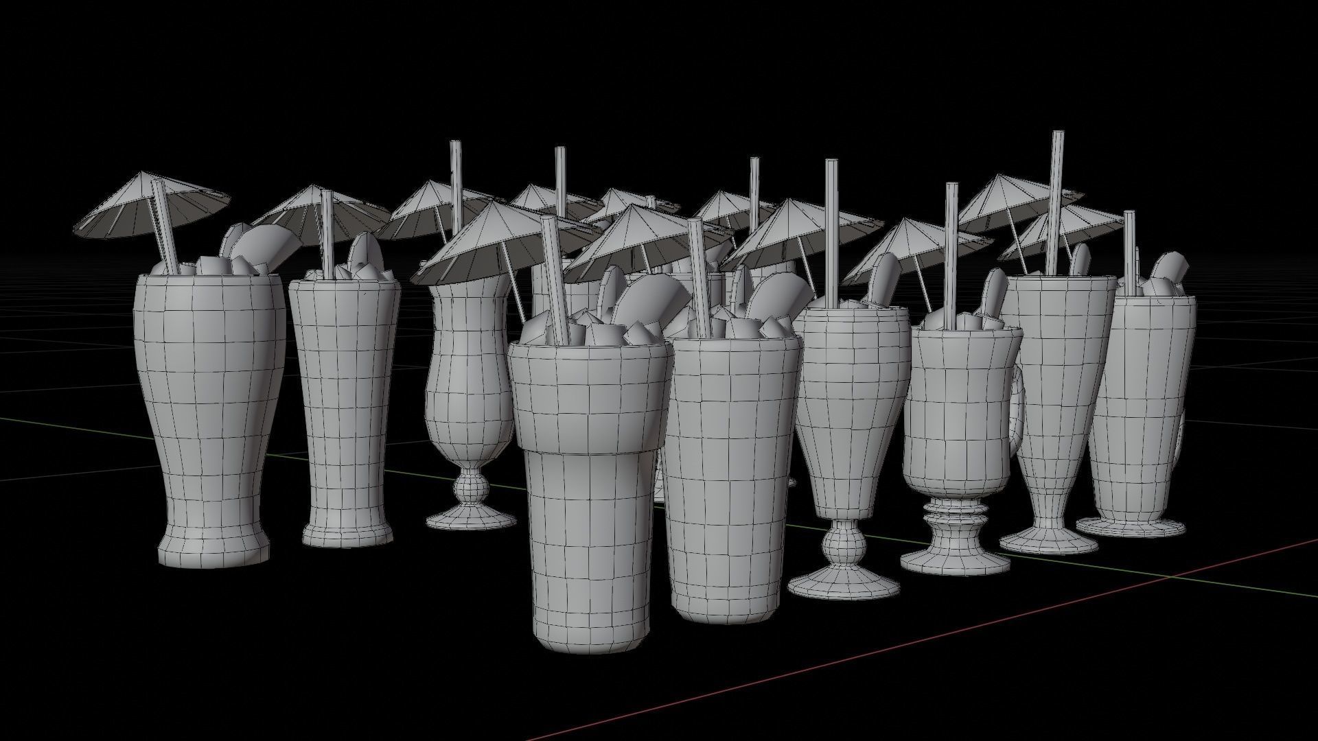 Cocktail bar ice cube lemon lime pack Low-poly 3D model_13