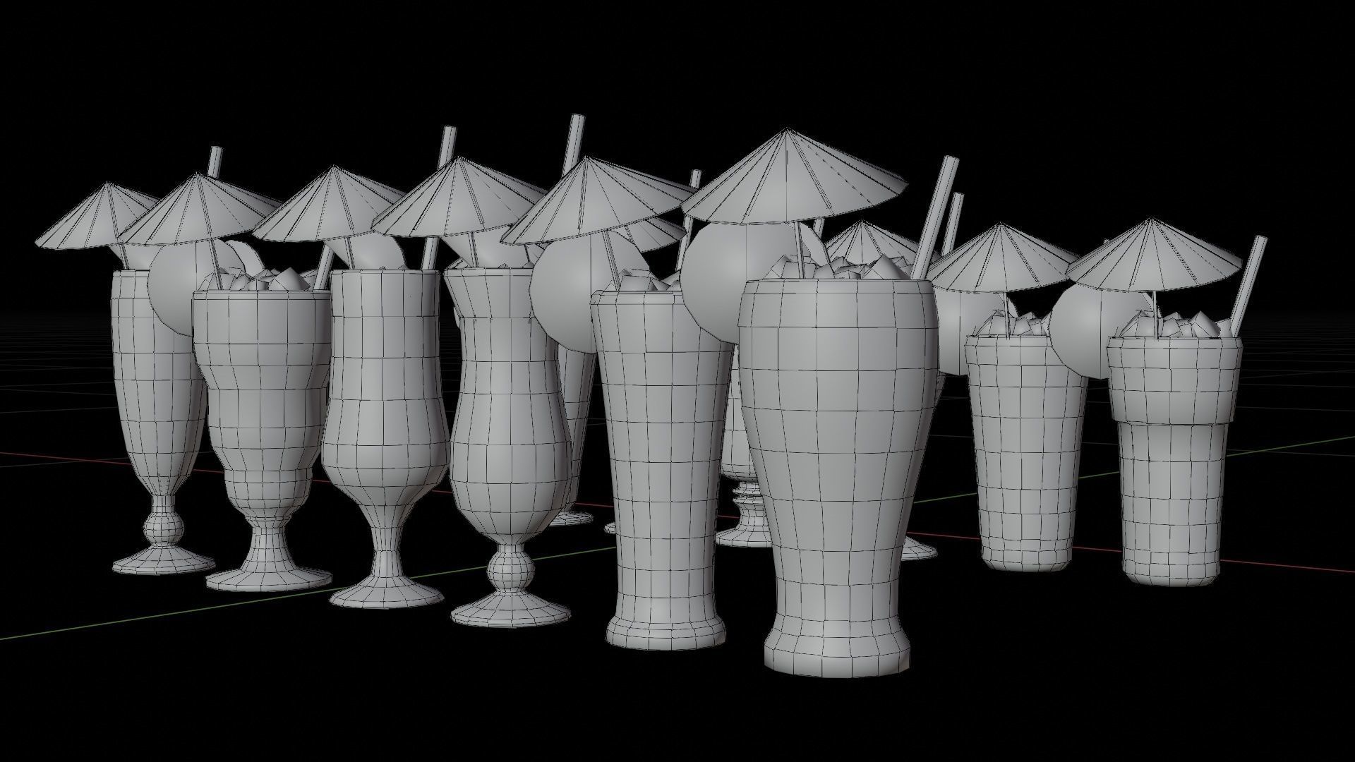 Cocktail bar ice cube lemon lime pack Low-poly 3D model_14