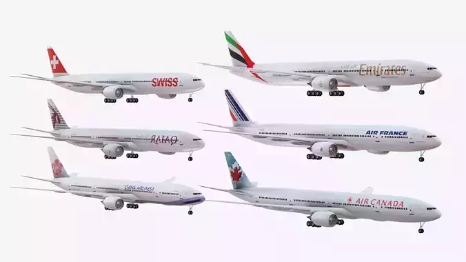 Bundle 6x Boeing 777-300 Low-poly 3D model