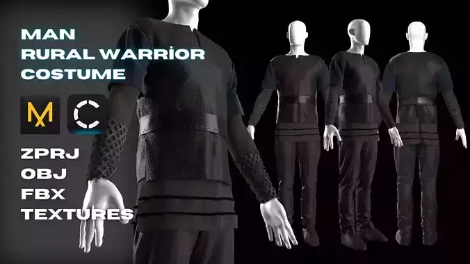 Man Rural Warrior Costume Modeling in Clo3D-Marvelous Designer 