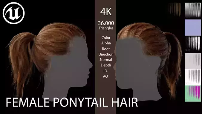 Game ready female ponytail hairstyle real time hair Low-poly 3D model