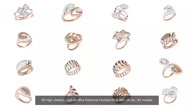 90 High Jewelry Leaf on Wire Diamond Cocktail Ring 3dm stl obj