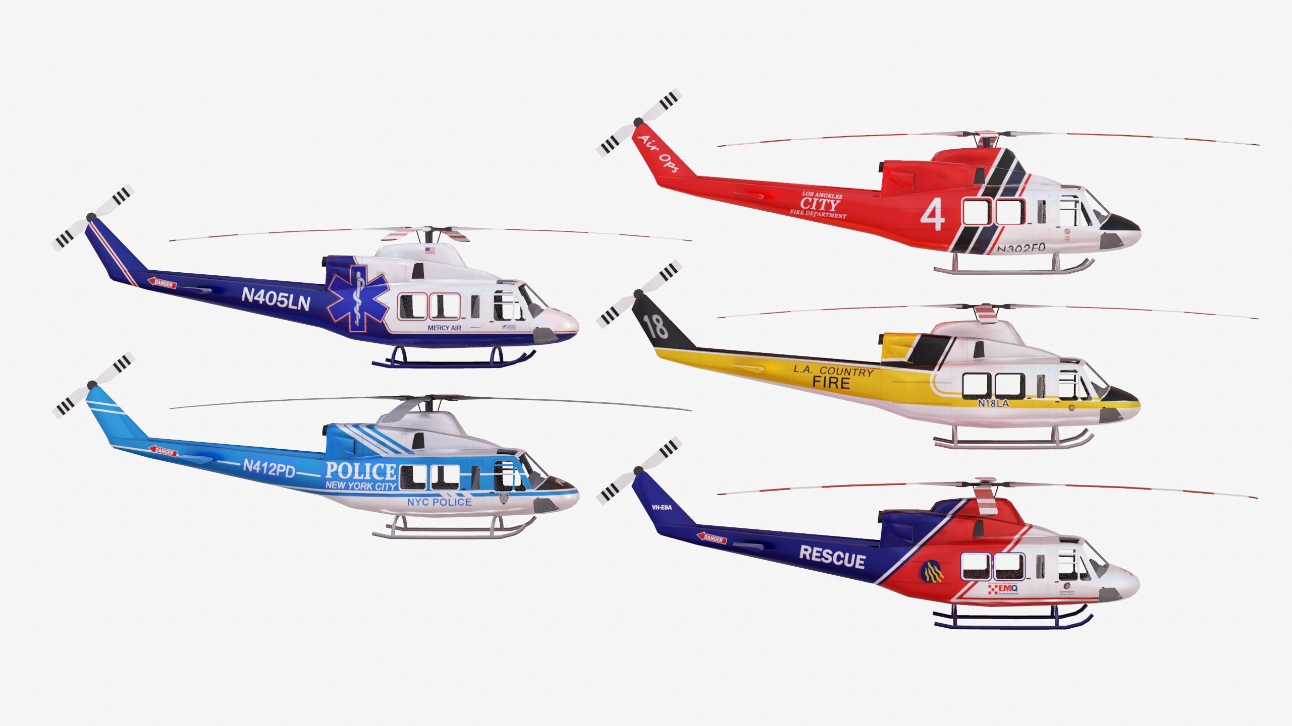 3D model Bundle 5x Bell 412 VR / AR / low-poly | CGTrader