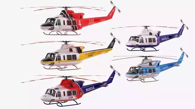 Bundle 5x Bell 412 Low-poly 3D model