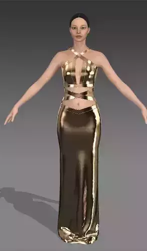 Dress cross strap and skirt detail metalic gold modern look Low-poly 3D model