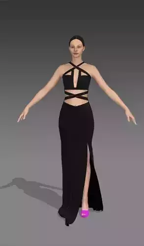 Dress cross strap and skirt  slit detail black matte modern look