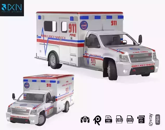 Emergency Ambulance Truck 2in1 vehicle car 3D model