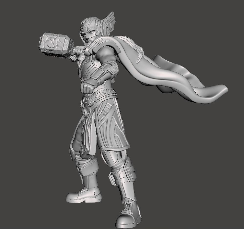 lady thor with hammer 3D print model_5