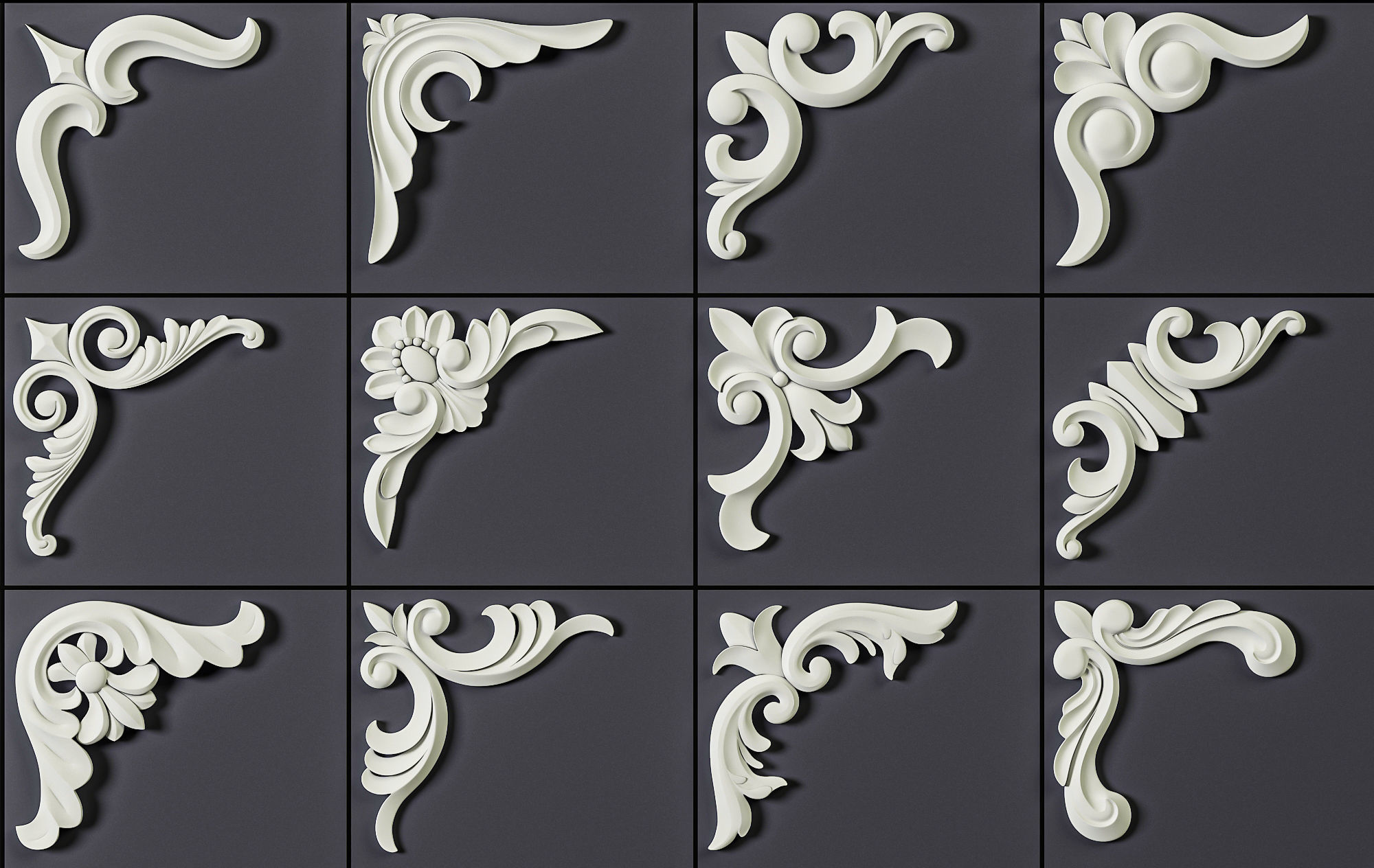 140 Corner Ornament Brushes 4K Alphas and 3D Models- VOL 05 3D model_4