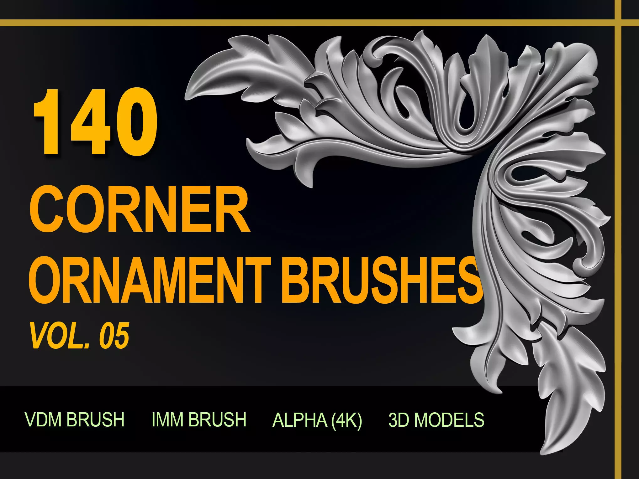 140 Corner Ornament Brushes 4K Alphas and 3D Models- VOL 05 3D model_0