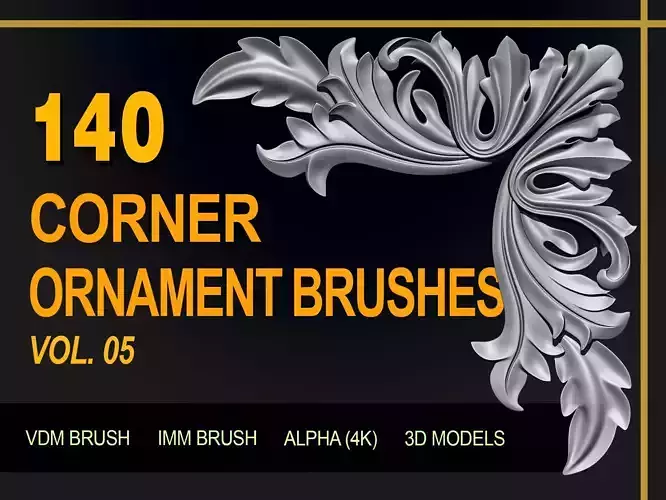 140 Corner Ornament Brushes 4K Alphas and 3D Models- VOL 05 3D model