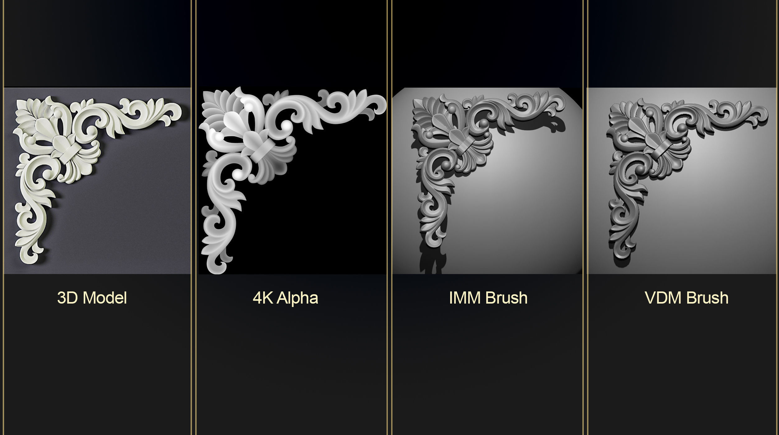 140 Corner Ornament Brushes 4K Alphas and 3D Models- VOL 05 3D model_2