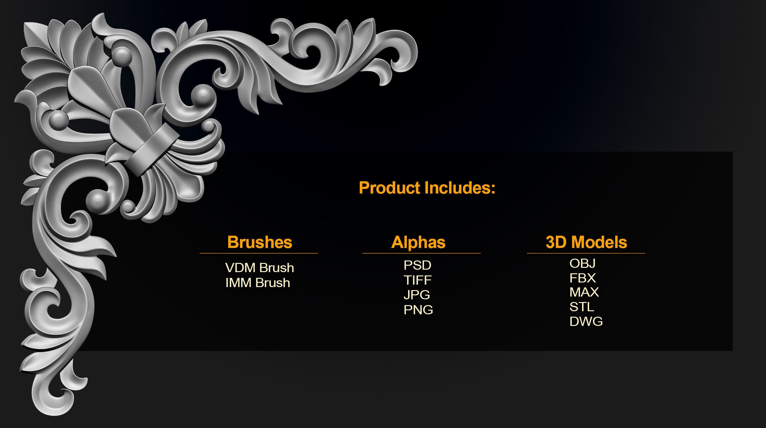 140 Corner Ornament Brushes 4K Alphas and 3D Models- VOL 05 3D model_1