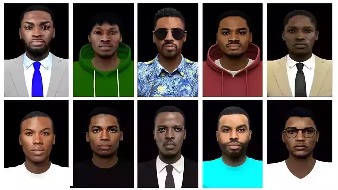 African Male Characters Pack Low-poly 3D model