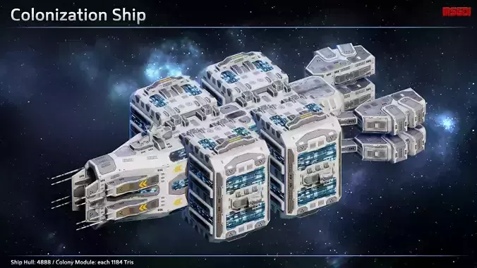 Spaceship Colonization Ship Low-poly 3D model