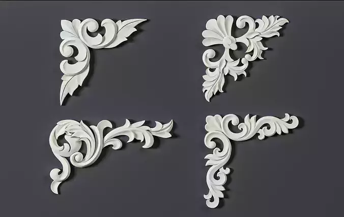 4 Free Corner 3D Models with their Ornament Brushes and Alphas Free 3D model