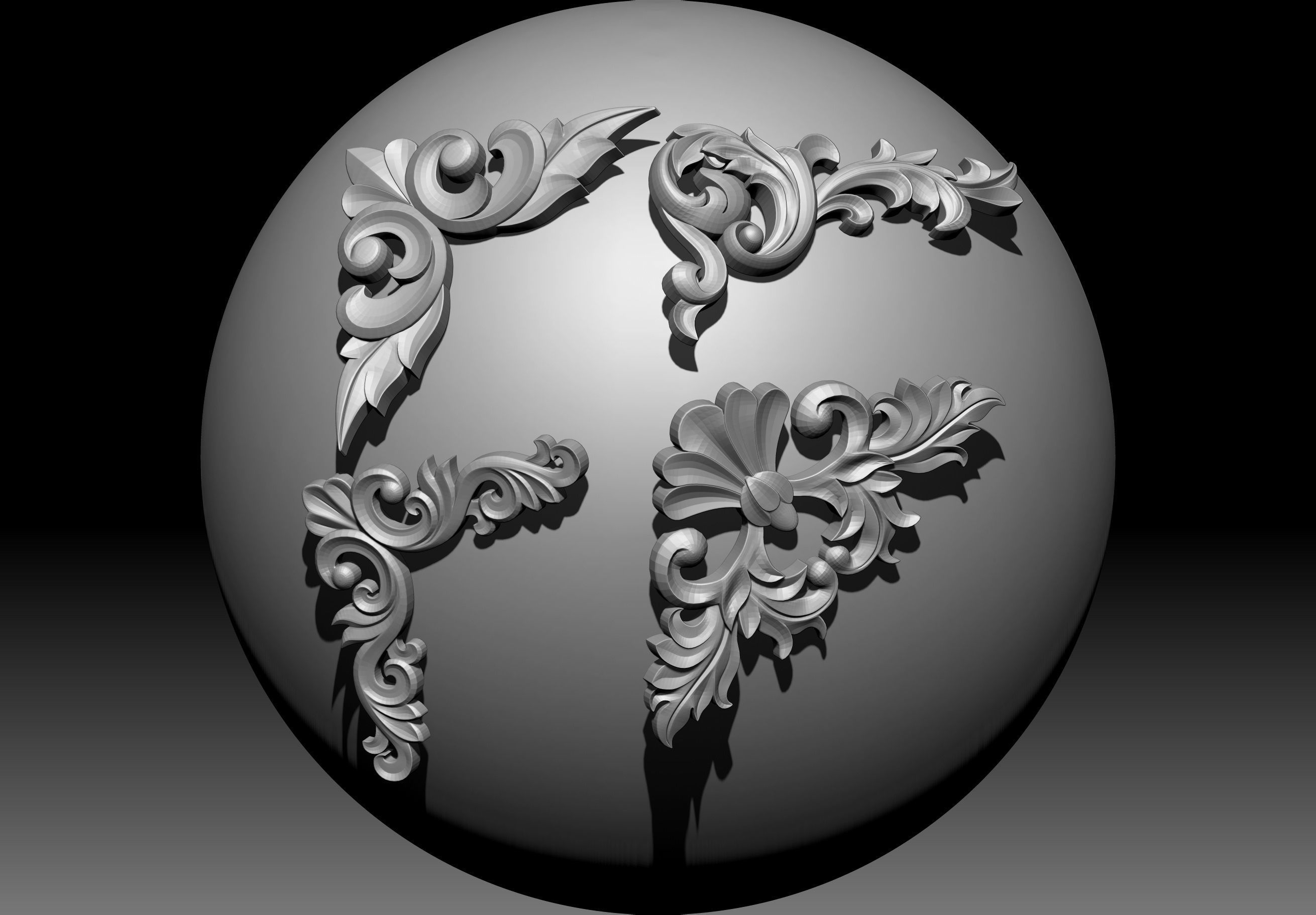4 Free Corner 3D Models with their Ornament Brushes and Alphas Free 3D model_2