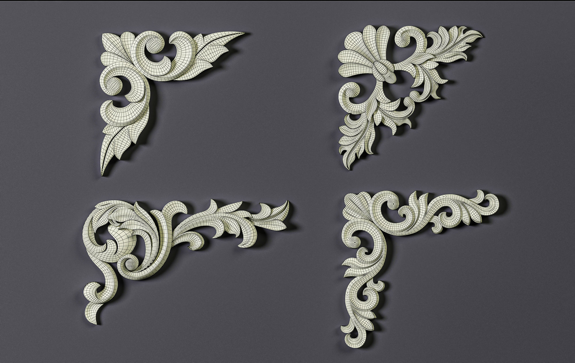 4 Free Corner 3D Models with their Ornament Brushes and Alphas Free 3D model_1