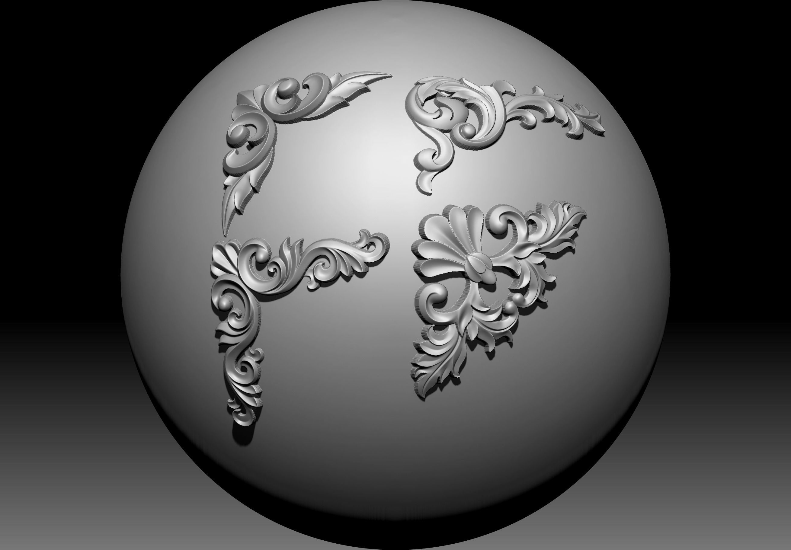 4 Free Corner 3D Models with their Ornament Brushes and Alphas Free 3D model_3