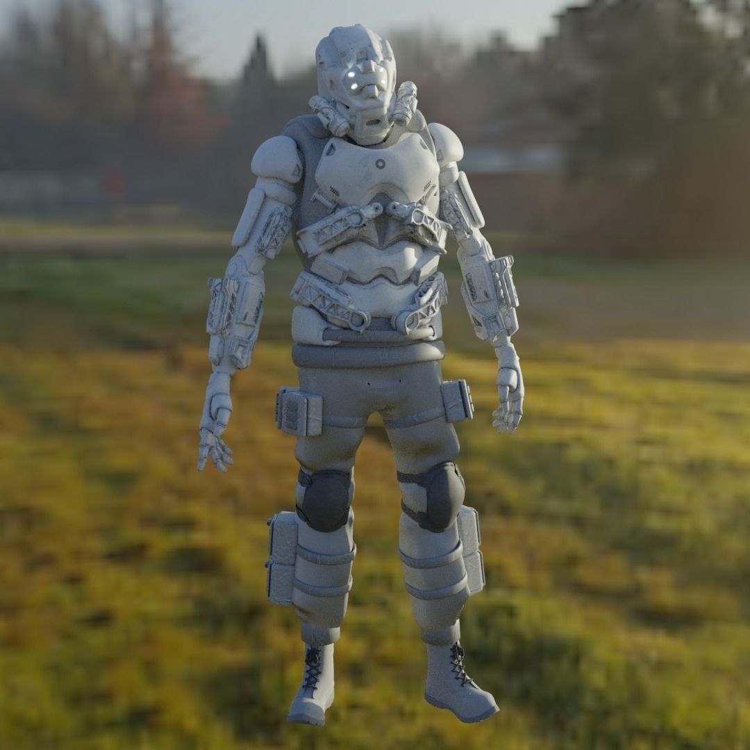 Scifi robot space guard Low-poly 3D model_22