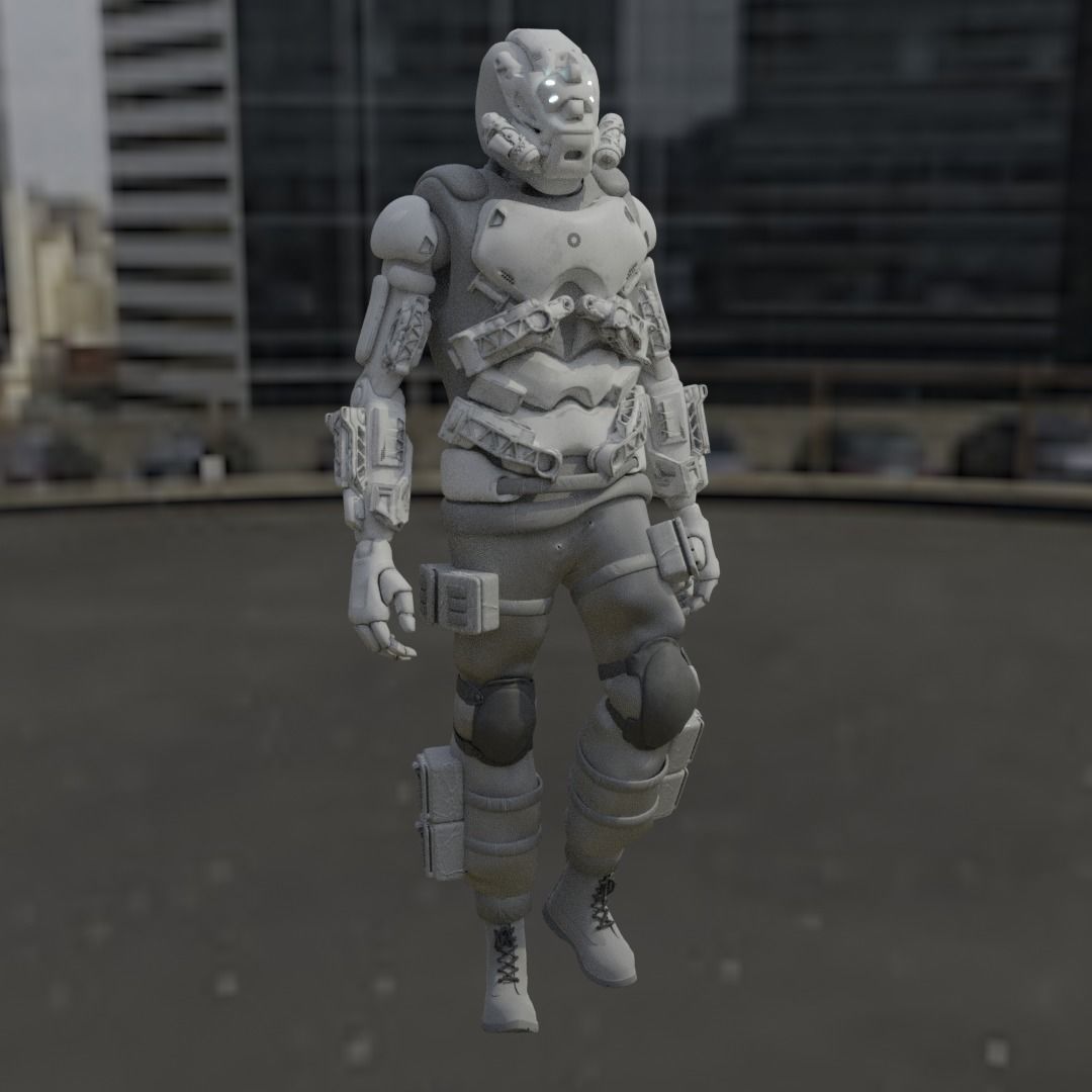 Scifi robot space guard Low-poly 3D model_1