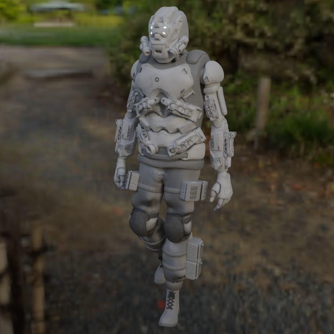 Scifi robot space guard Low-poly 3D model_17