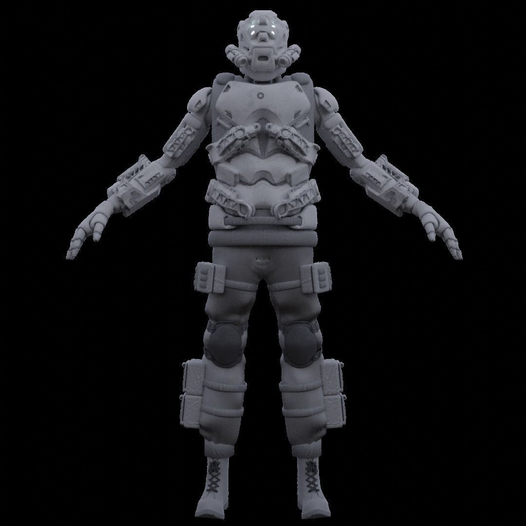 Scifi robot space guard Low-poly 3D model_25