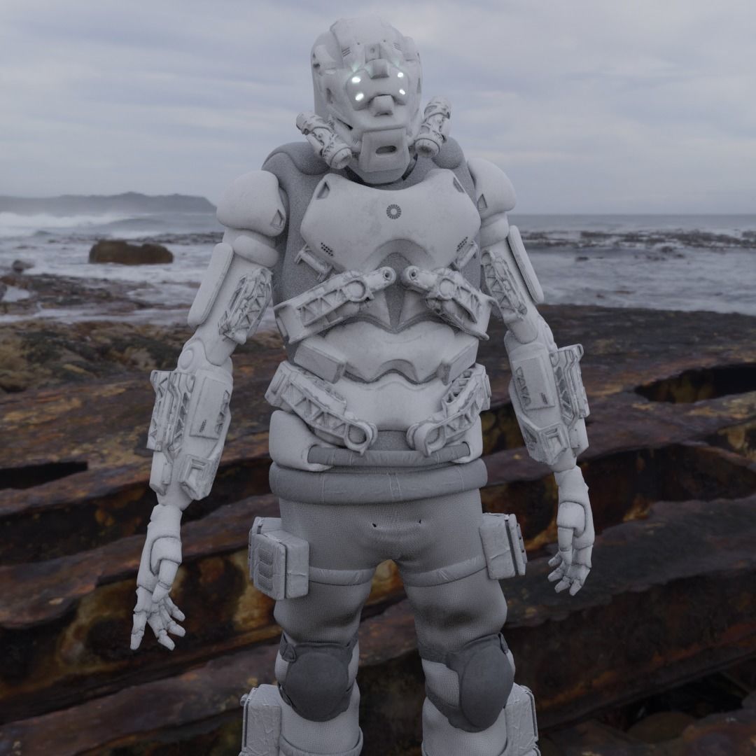 Scifi robot space guard Low-poly 3D model_8