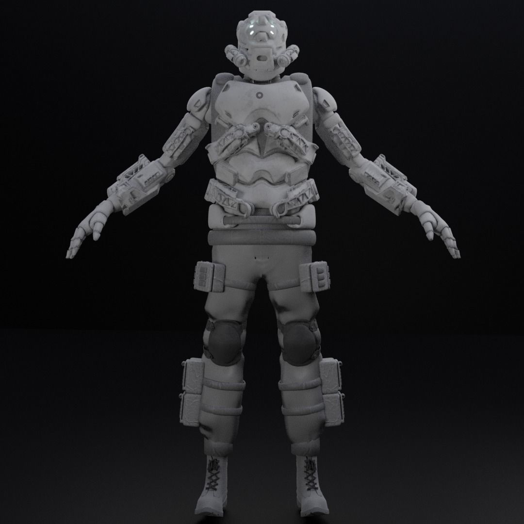 Scifi robot space guard Low-poly 3D model_9