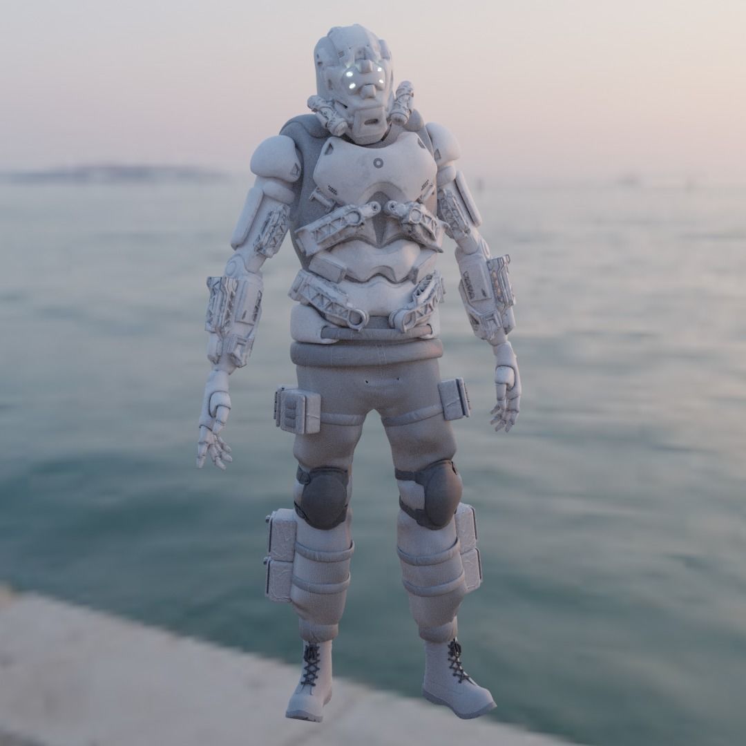 Scifi robot space guard Low-poly 3D model_2