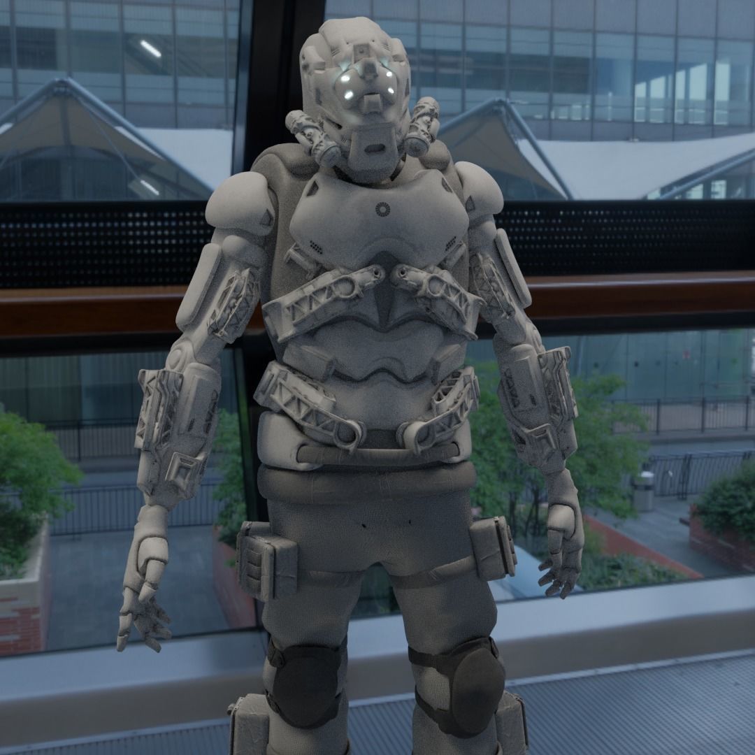 Scifi robot space guard Low-poly 3D model_5
