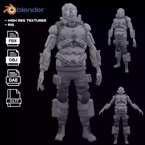 Scifi robot space guard Low-poly 3D model