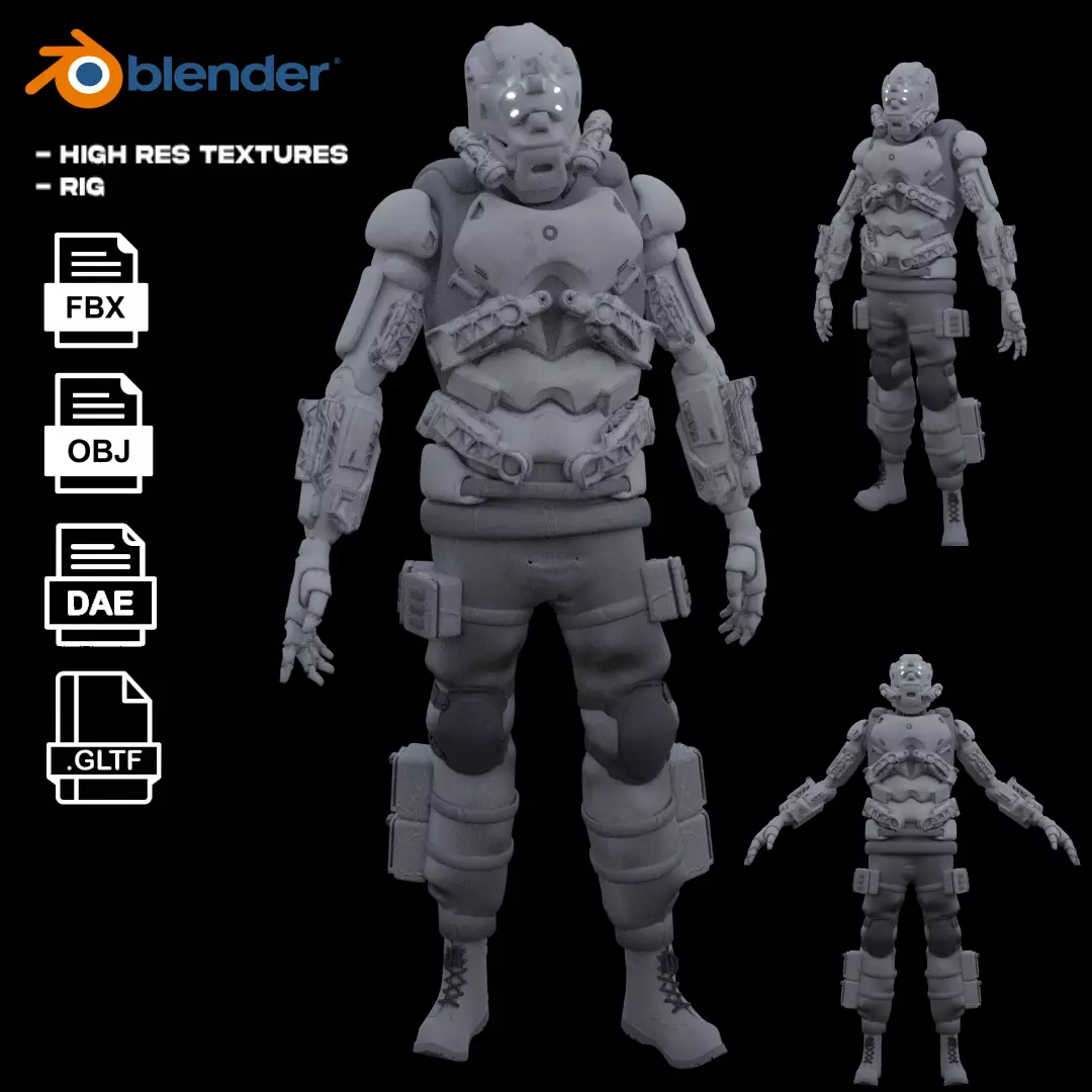 Scifi robot space guard Low-poly 3D model_0