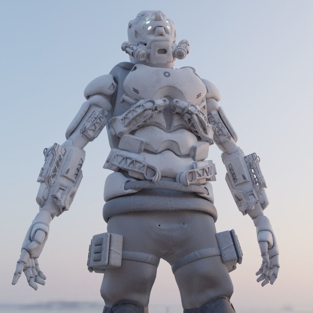 Scifi robot space guard Low-poly 3D model_3