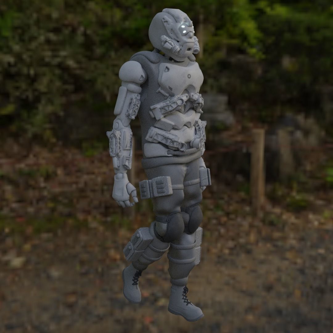 Scifi robot space guard Low-poly 3D model_16