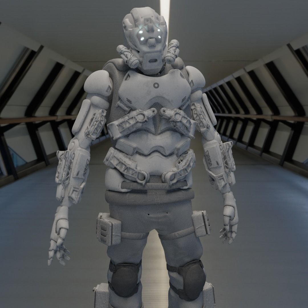 Scifi robot space guard Low-poly 3D model_6