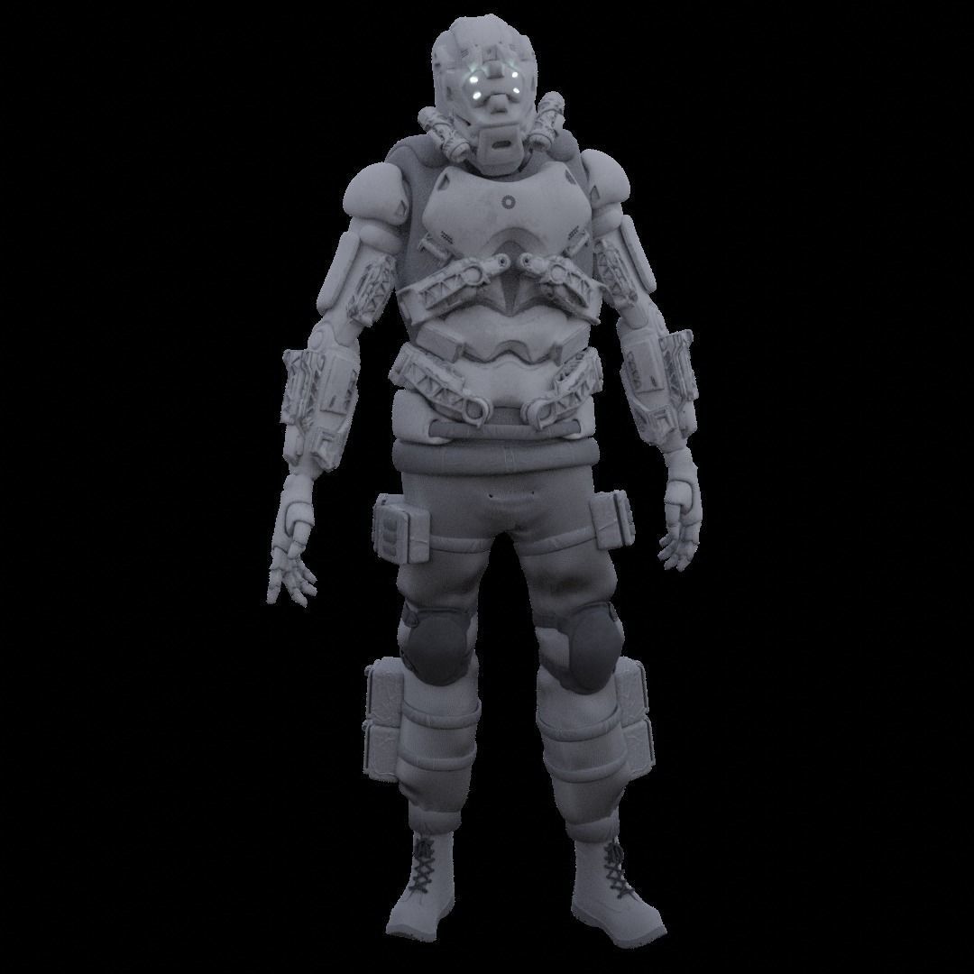 Scifi robot space guard Low-poly 3D model_23