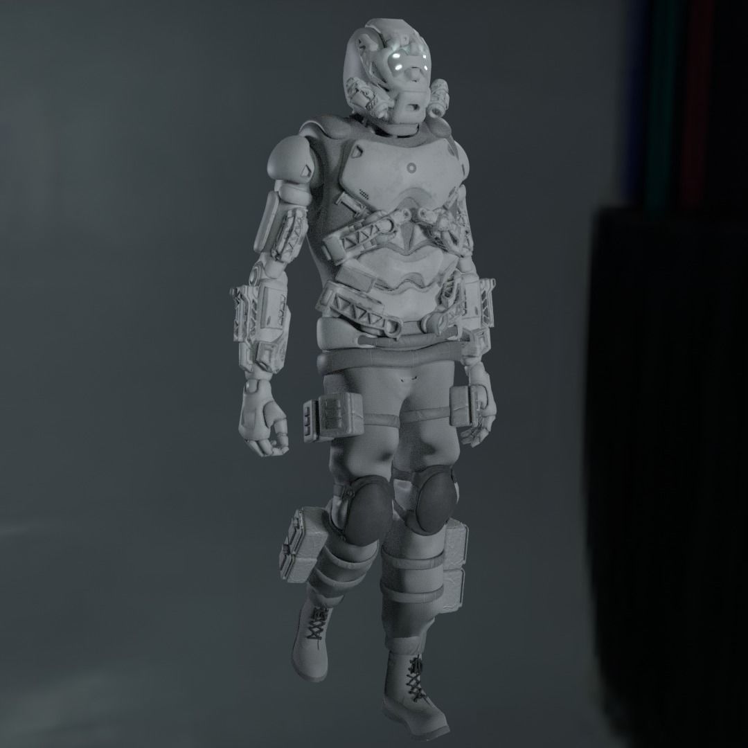 Scifi robot space guard Low-poly 3D model_20