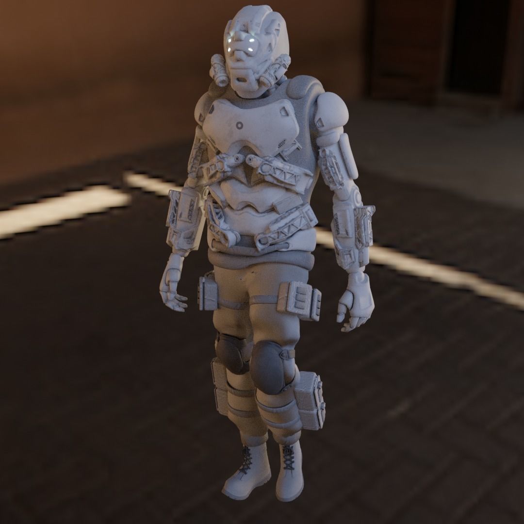 Scifi robot space guard Low-poly 3D model_12
