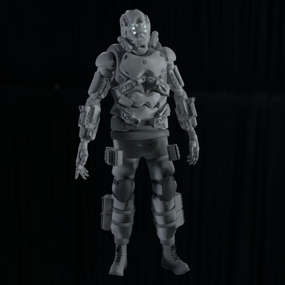 Scifi robot space guard Low-poly 3D model_21