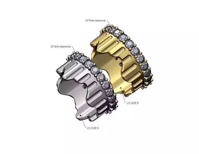 Diamond eternity column ruins band US sizes 8 9 3D print model