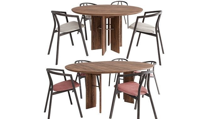 Velvet round dining table and Metro dining chair 3D model