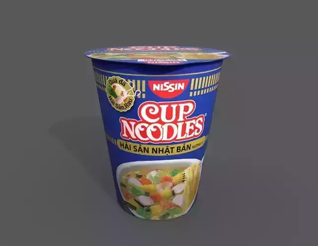 Ready-to-use noodle cup with detailed textures - blue style