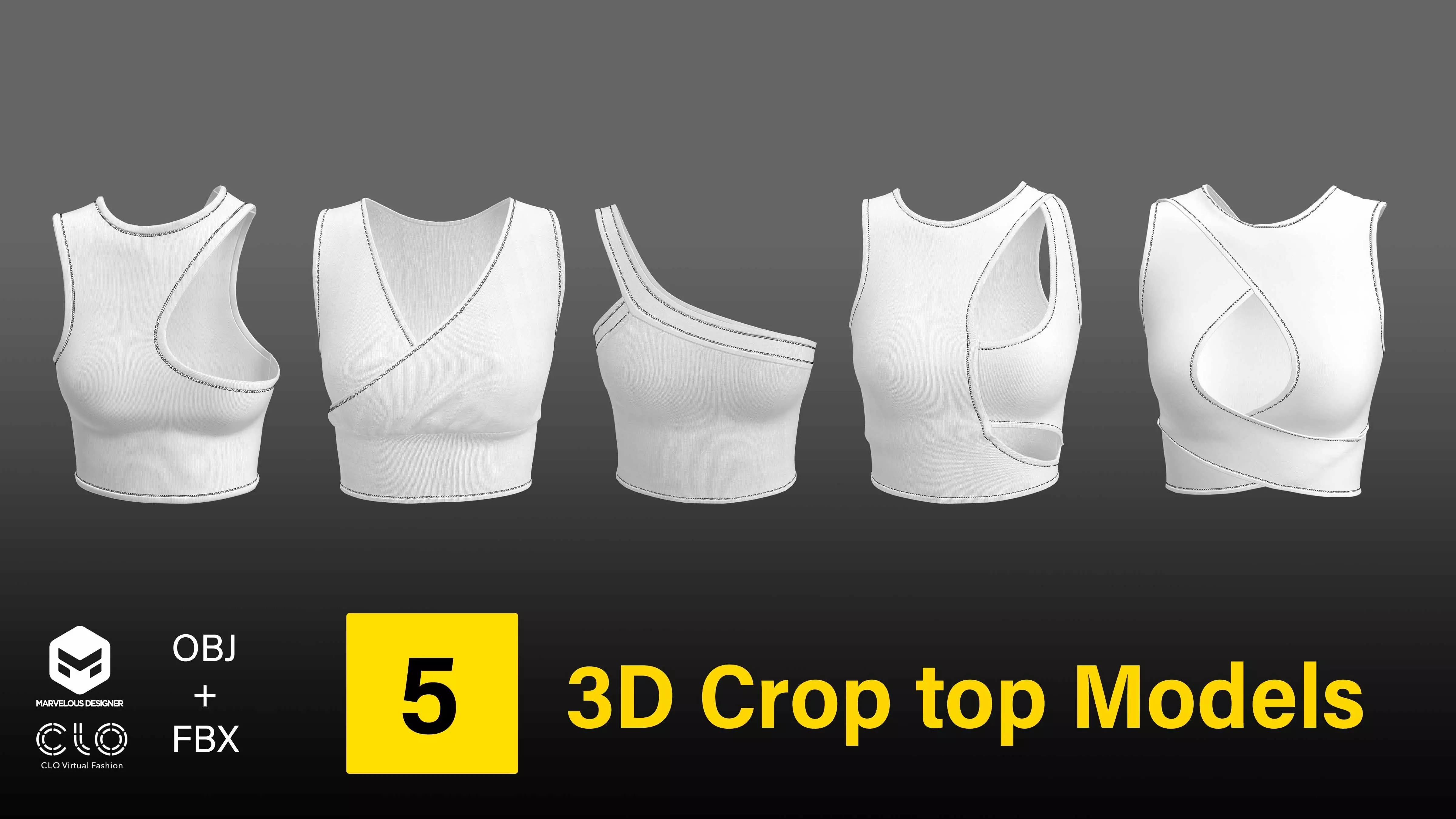 5 3d crop top models Low-poly 3D model
