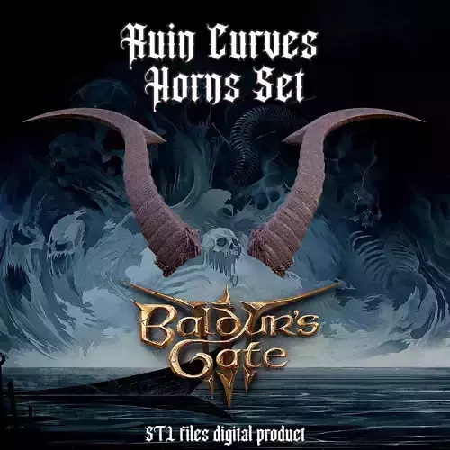 Fantasy Ruin Curves Horns Set Baldurs Gate 3 3D print model